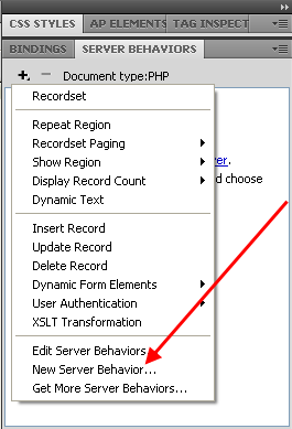 Screenshot of creating new server behavior